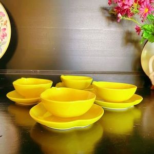 8 pieces yellow adorable Ceramic Pear Shaped Fruit /dessert bowls and plates